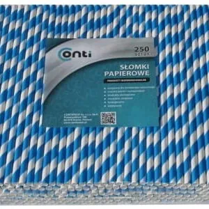 Słomki papierowe do napojów SHAKE niebieskie w paski długie 8/210 mm 250 szt