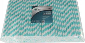 Słomki papierowe turkusowe w paski długie do piwa/drinków 8x210 mm 250 szt