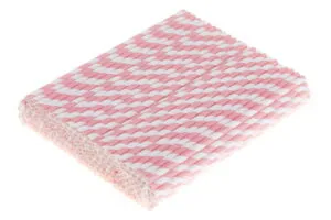 Słomki papierowe różowe w paski długie do piwa/drinków 8x210 mm 250 szt