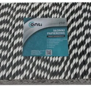 Słomki papierowe EKO czarne w paski cieńkie  6x197 mm 250 szt