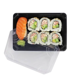 Pojemniki czarne sushi z przykrywką 230×155 mm 50 szt K302PETC DO RECYKLINGU Pojemniki czarne sushi z przykrywką 230x155 mm 50 szt K302PETC DO RECYKLINGU