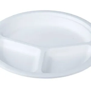 Talerz trzykomorowy 26 cm z pulpy trzciny cukrowej 50 szt