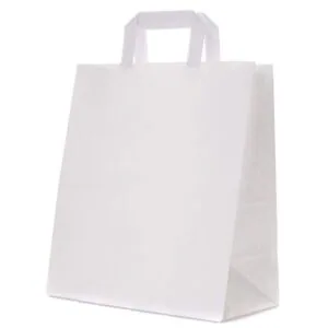 Torba papierowa biała do pojemników do zgrzewu płaski uchwyt 29x17x33 cm  KARTON 100 szt