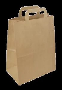 Torba papierowa brązowa catering dietetyczny płaski uchwyt 26x14x32 cm  KARTON 250 szt