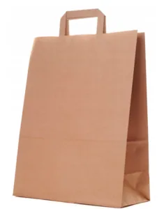 Torba papierowa DUŻA ZAKUPOWA brązowa catering dietetyczny płaski uchwyt 32x16x42 cm  KARTON 250 szt