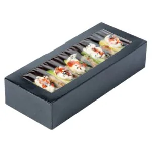 Opakowanie papierowe na SUSHI z okienkiem PET na jedną rolkę 22x9x5 cm 50 SZT CZARNE
