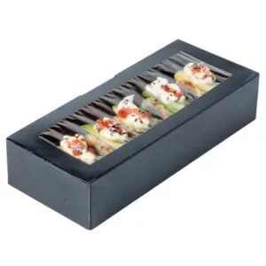 Opakowanie papierowe na SUSHI z okienkiem PET na jedną rolkę 22x9x5 cm 50 SZT CZARNE