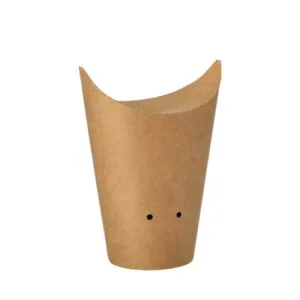 Pudełka na frytki z tektury z dziurkami okrągłe, średnica 6 cm, 14 cm, kolor: brązowy 50 szt 89264