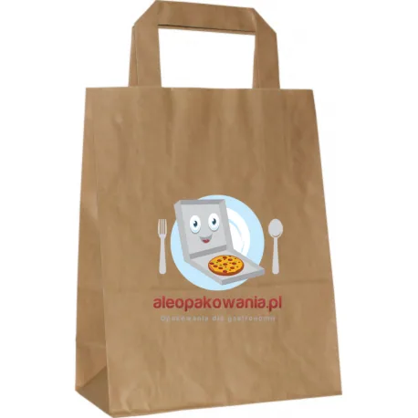 Torba papierowa malutka brązowa płaski uchwyt 18x9x23 cm Z NADRUKIEM 1 STRONNYM 100 szt Torba papierowa malutka brązowa płaski uchwyt 18x9x23 cm Z NADRUKIEM 1 STRONNYM 100 szt