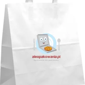 Torba papierowa biała płaski uchwyt 29x17x33 cm Z NADRUKIEM 1 STRONNYM 100 szt