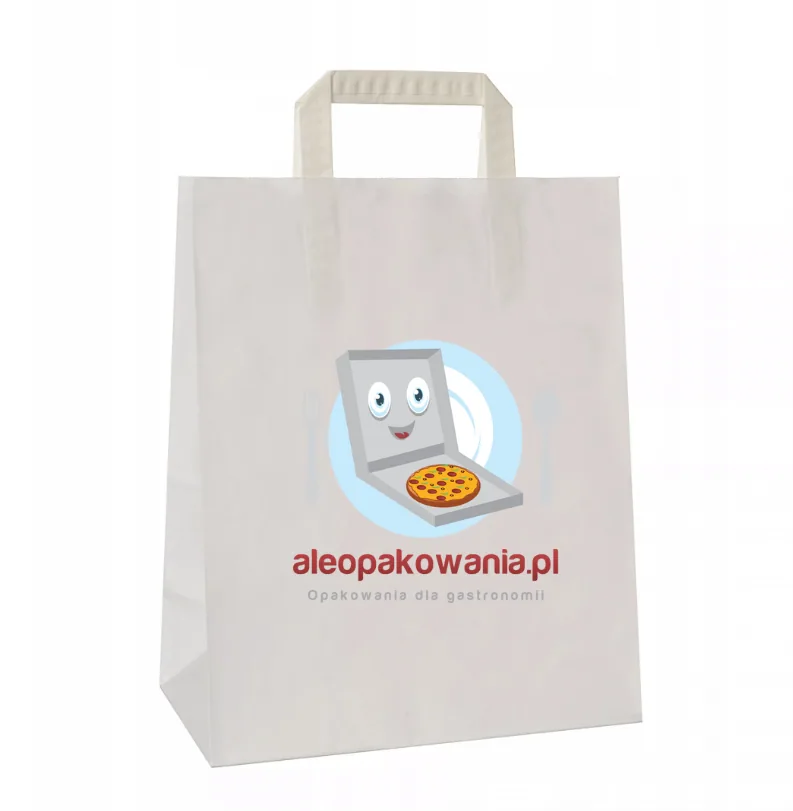 Torba papierowa malutka biała płaski uchwyt 18x9x23 cm Z NADRUKIEM 1 STRONNYM 100 szt Torba papierowa malutka biała płaski uchwyt 18x9x23 cm Z NADRUKIEM 1 STRONNYM 100 szt