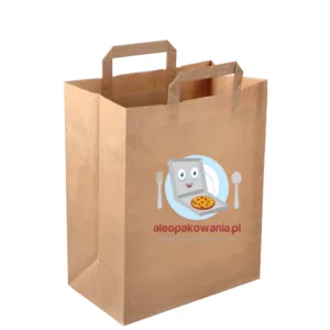Torba papierowa z logo płaski uchwyt Z NADRUKIEM 1-STRONNYM 32x17x42 cm 100 szt ZAKUPOWA