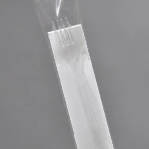 Zestaw sztućców widelec  + serwetka transparentne w folijce 350 szt