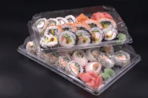 HP09 Pojemniki czarne sushi z przykrywką 240x147x45 mm 50 szt